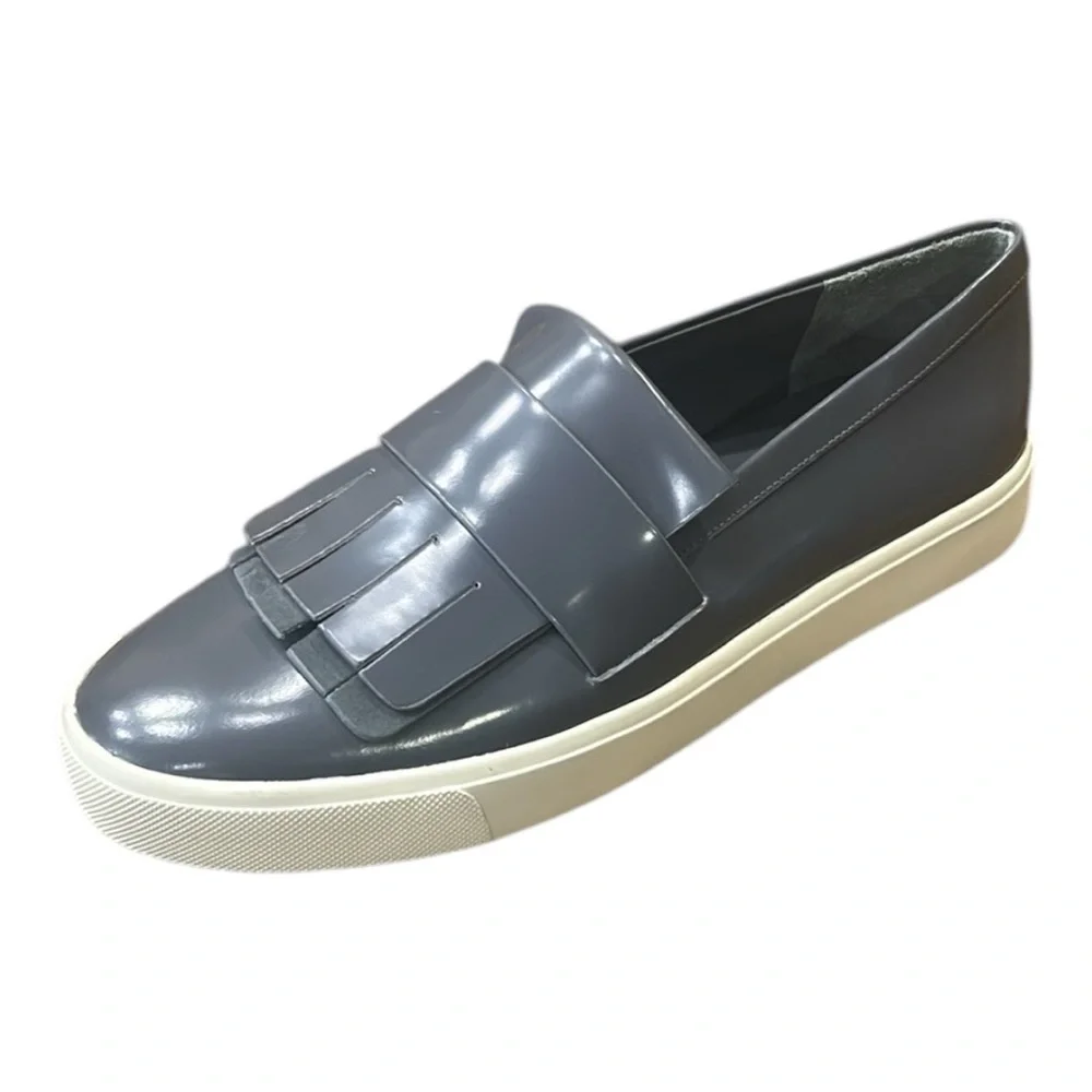Vince Women’s Gray Patent Leather Coventry Slip On Kiltie Loafers Size 7